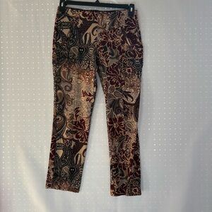 Chico's Women’s Corduroy Pants with Paisley Pattern - Brown and Cream